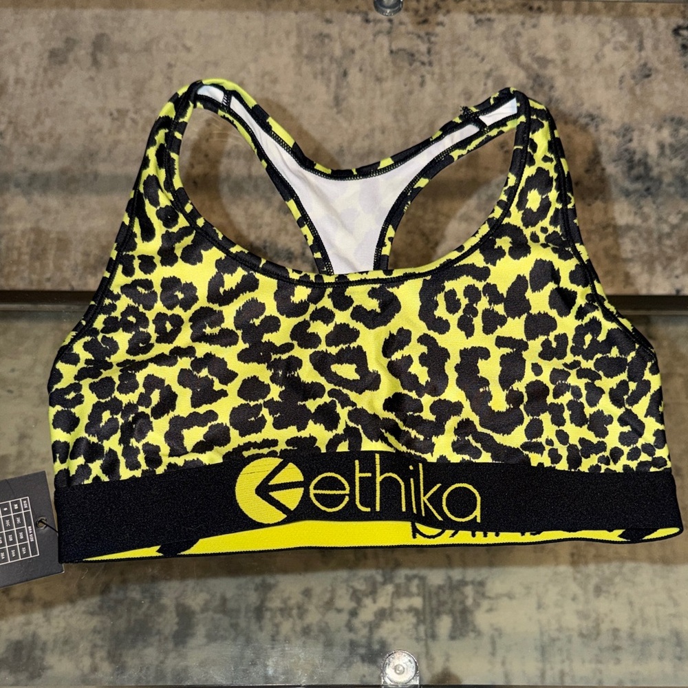 Ethika Women's Vibrant Leopard Sports Bra - Neon Yellow and Black